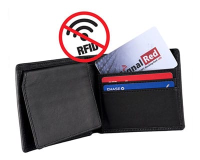 Wallet with rfid signal jamming card