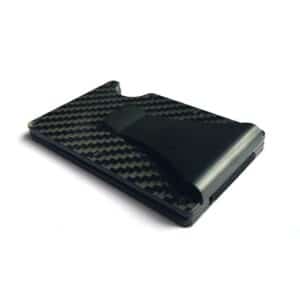 black rfid blocking wallet with carbon structure from side view