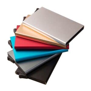 rfid blocking pop-up cases in various colours nicely arranged in spiral
