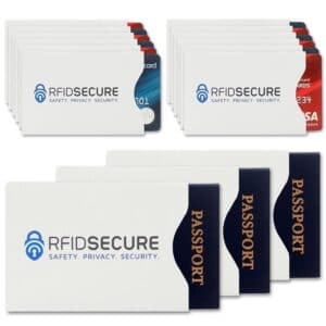 passports and credit cards protected by rfid blocking sleeves
