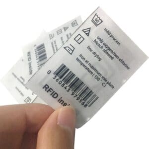woven garment hangtag white with integrated rfid chip and customer specific printing