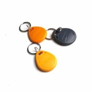 rfid keyfobs in colors orange, yellow and black
