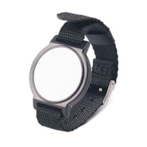 front view of black rfid wristband with nylon band