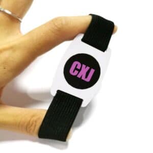 hand stretching elastic rfid wristband in black with logo printing