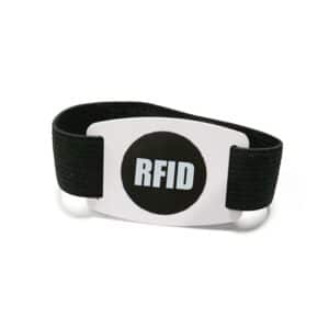 front view of elastic rfid wristband in black