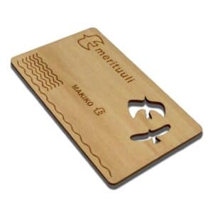 wooden smart card with cut-out bird shape and individual design lasered