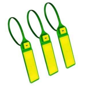 three rfid tie tags green/yellow in closed position